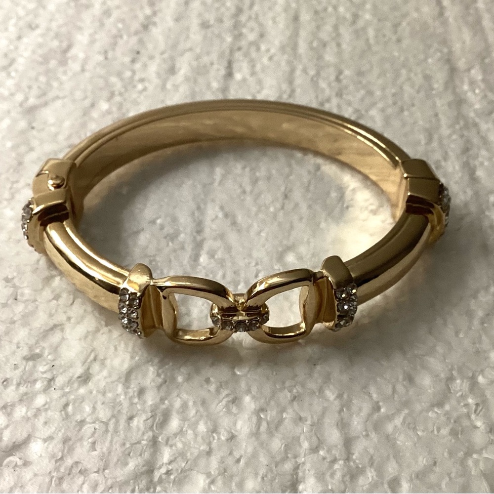 Charter Club Gold Toned Crystal Accent Hinged Bangle Bracelet